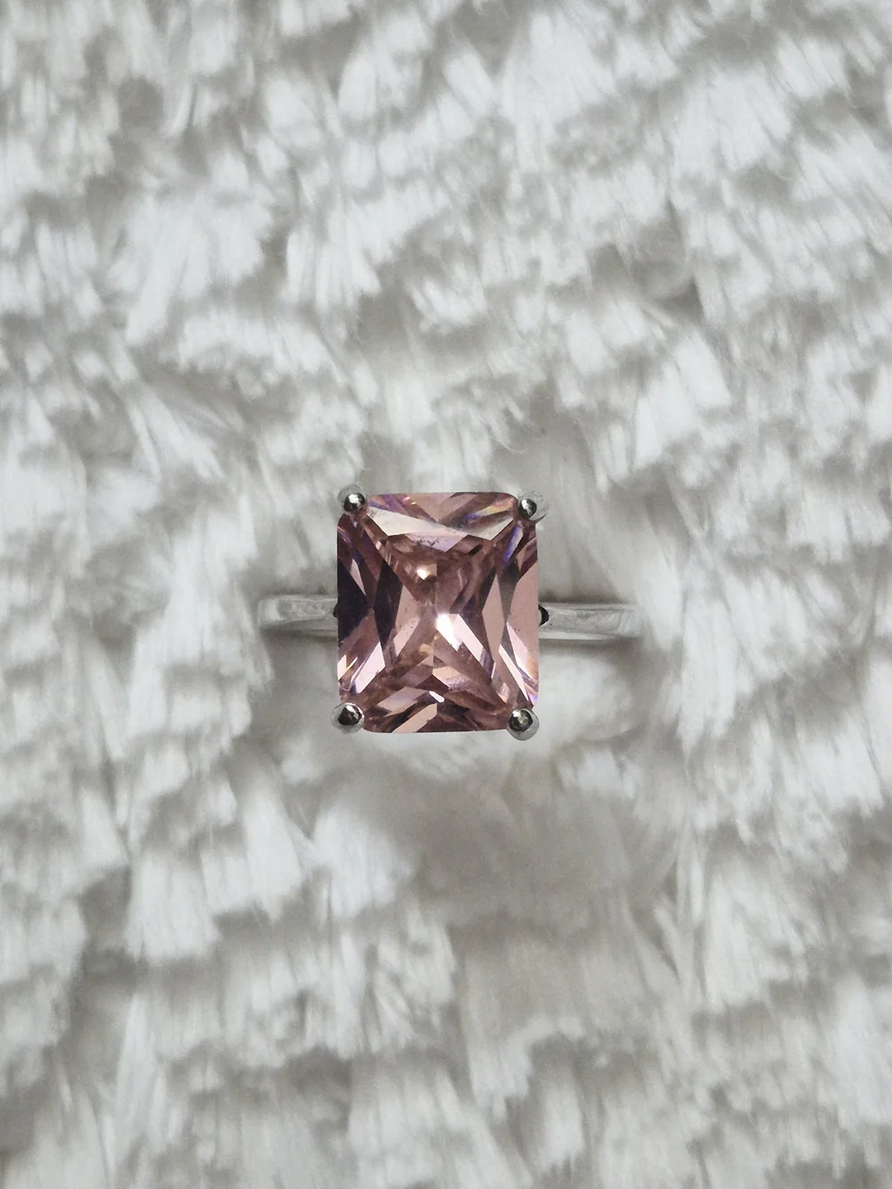Vintage Silver Plated Princess Cut Pink Gemstone Ring